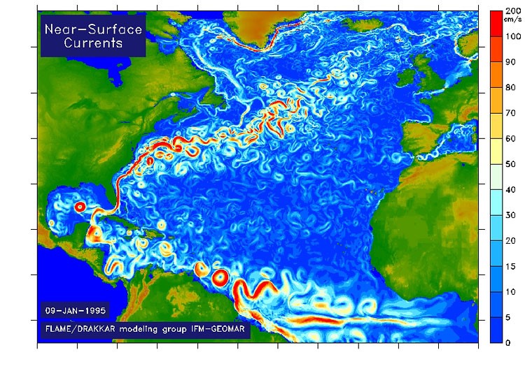 Currents of the Atlantic on near-surface 