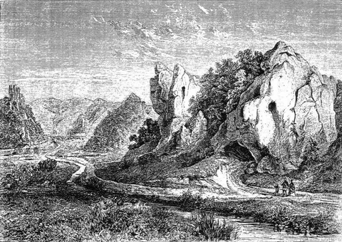 hohle fels cave, early 19th century engraving