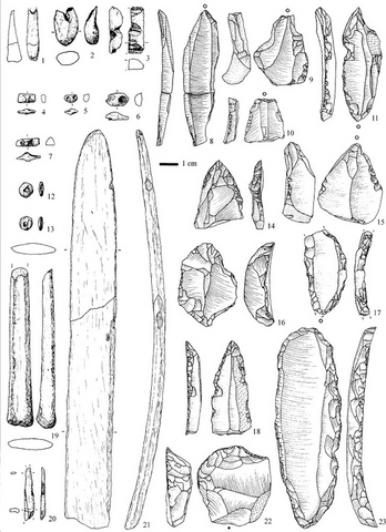 aurignacian tools from hohle fels, germany