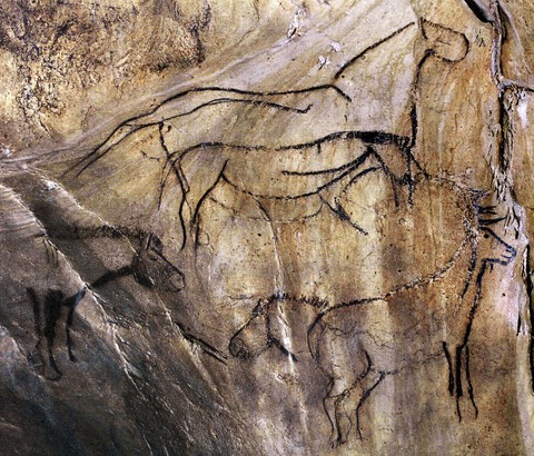 salon noir, niaux cave- palaeolithic - horses, deer