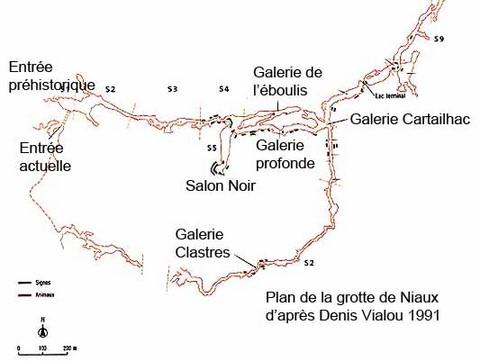 palaeolithic cave of niaux, france, map