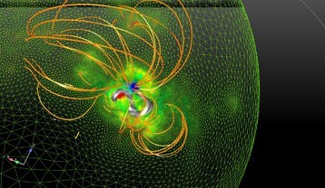 magnetic field with solar eruption, magnetic cord, arcades
